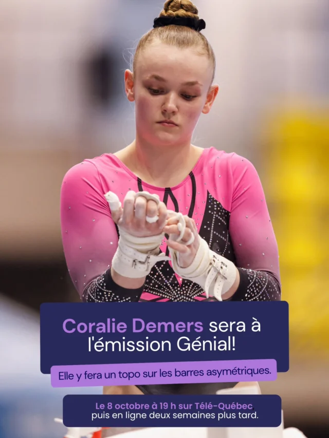 🤸‍♀️✨ CORALIE DEMERS ET QUENTIN MIDROUILLET À L’ÉMISSION GÉNIAL !

Coralie Demers et Quentin Midrouillet seront de passage à Génial !, l’émission scientifique de Télé-Québec destinée aux jeunes ! 

Le sujet du jour : les barres asymétriques 🤸‍♀️
Une occasion de découvrir la science, la technique et les secrets qui se cachent derrière cet appareil emblématique de la gymnastique artistique. 💪🧠

📺 À voir le 8 octobre 2026 à 19 h sur Télé-Québec
💻 L’émission sera également disponible en ligne deux semaines plus tard sur le site de Télé-Québec.
Une belle façon de voir la gymnastique sous un tout autre angle ! 👀✨

#Gymnix #CoralieDemers #QuentinMidrouillet #Gymnastique #BarresAsymétriques Genial TeleQuebec GymnastiqueArtistique GymnixMTL @gymcan1 @gymqc